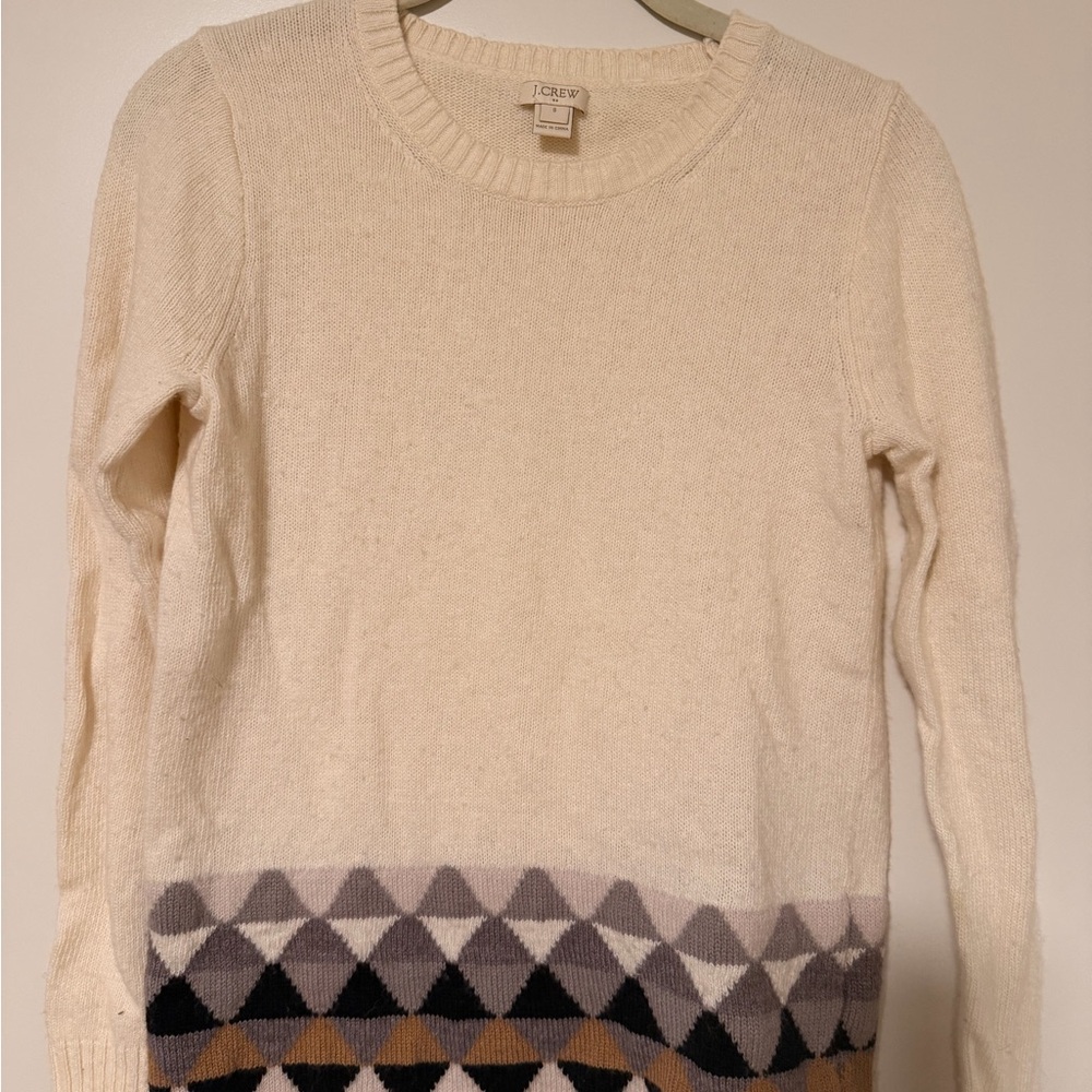 J Crew Cozy Cream Geometric Sweater